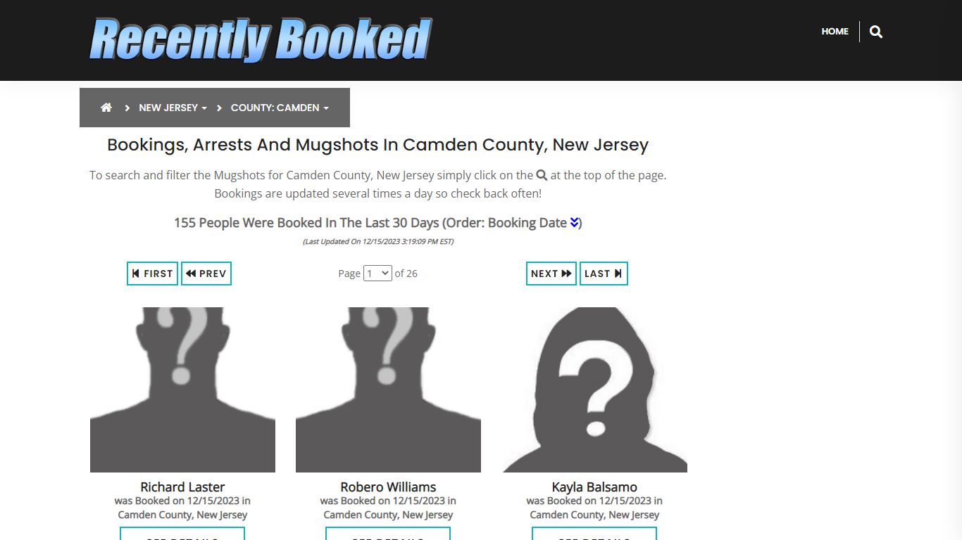 Bookings, Arrests and Mugshots in Camden County, New Jersey